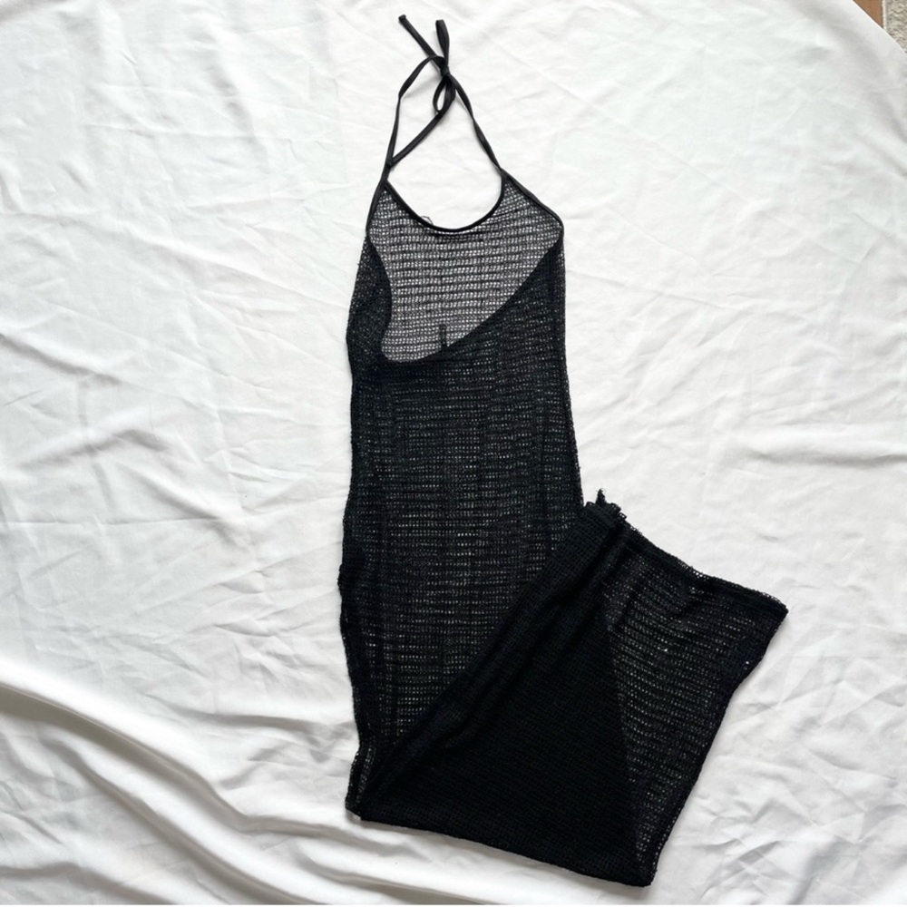 Pretty little thing Black Crochet Maxi Dress Cover Up Size 8
